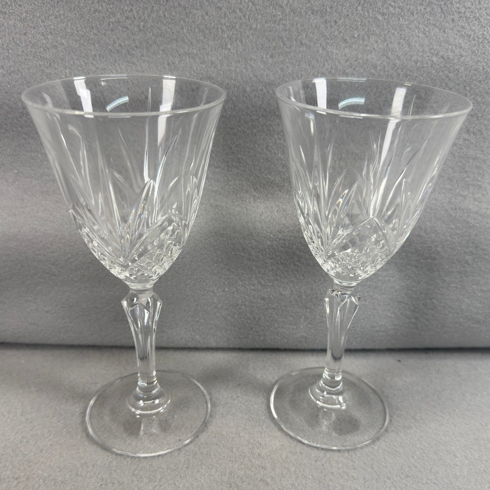 Vintage Cut‎ Crystal Cordial Glasses Set of 2 Starburst Liqueur Sherry Stemware